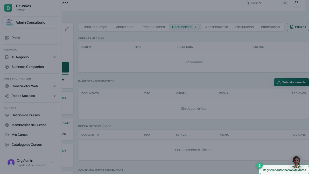 Registrar autorización de datos