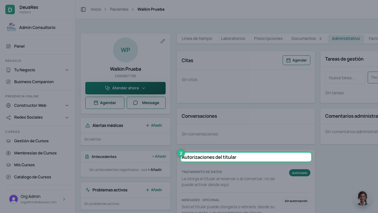Autorizaciones del titular, de solo lectura
